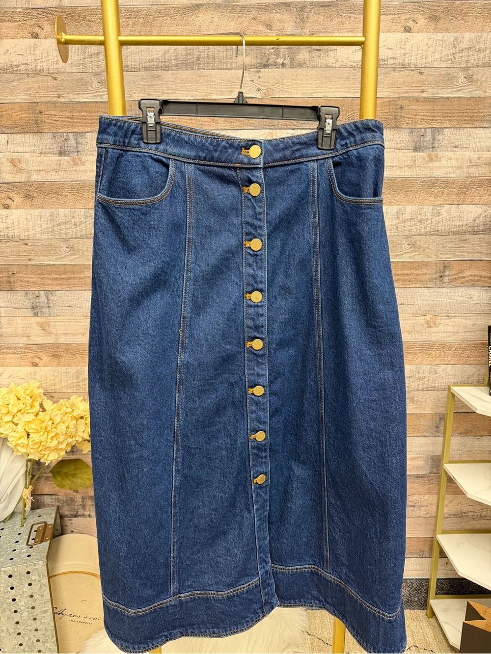 Ann Taylor Blue Jean A Line Long Skirt W/ Buttons 12
